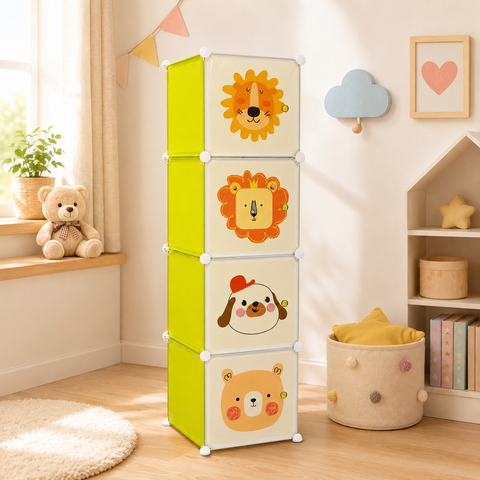 KriShyam® Portable Closet Wardrobe Cube Wardrobe for Hanging Clothes, Modular Cabinet for Space Saving, Ideal Storage Organizer Cube for Books, Toys, Towels (4 Box Pink, Green, Blue, Tower)