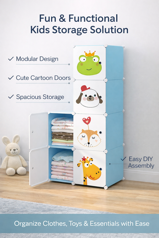 KriShyam® Portable Closet Wardrobe Cube Wardrobe for Hanging Clothes, Modular Cabinet for Space Saving, Ideal Storage Organizer Cube for Books, Toys, Towels (4 Box Pink, Green, Blue, Tower)