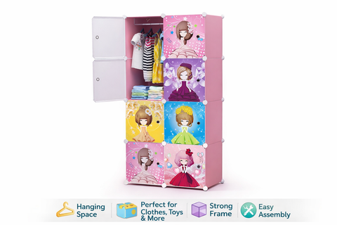 KriShyam® Portable Closet Wardrobe Cube Wardrobe for Hanging Clothes, Modular Cabinet for Space Saving, Ideal Storage Organizer Cube for Books, Toys, Towels (4/8/12 Box Barbie)