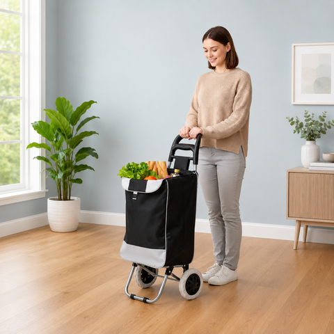 KriShyam® Folding Essential Shopping Trolley-Luggage-Bag-with-2 wheels (Navy Blue & Black )