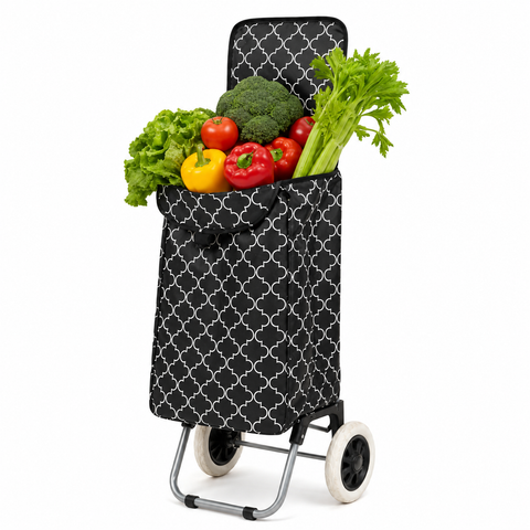 KriShyam® Foldable Shopping Trolley cart Shopping Trolley Bag and Removable Bag with Handle and 2 Wheels for Groceries,Fruits & Vegetables cart/Basket (2 Wheel Black Print)
