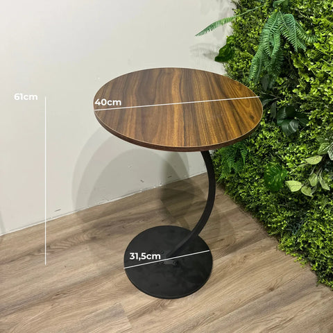 KRISHYAM® Modern C-Shaped Side Table with Wooden Round Top & Metal Base | Sofa End Table for Living Room, Bedroom & Office | Walnut Finish Top with Black Metal Stand