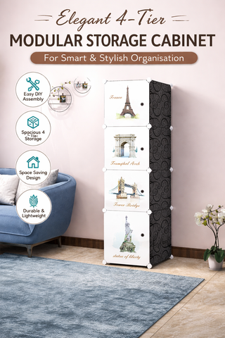 KriShyam® Portable Closet Wardrobe Cube Wardrobe for Hanging Clothes, Modular Cabinet for Space Saving, Ideal Storage Organizer Cube for Books, Toys, Towels (4 Box Pink, Green, Blue, Tower)