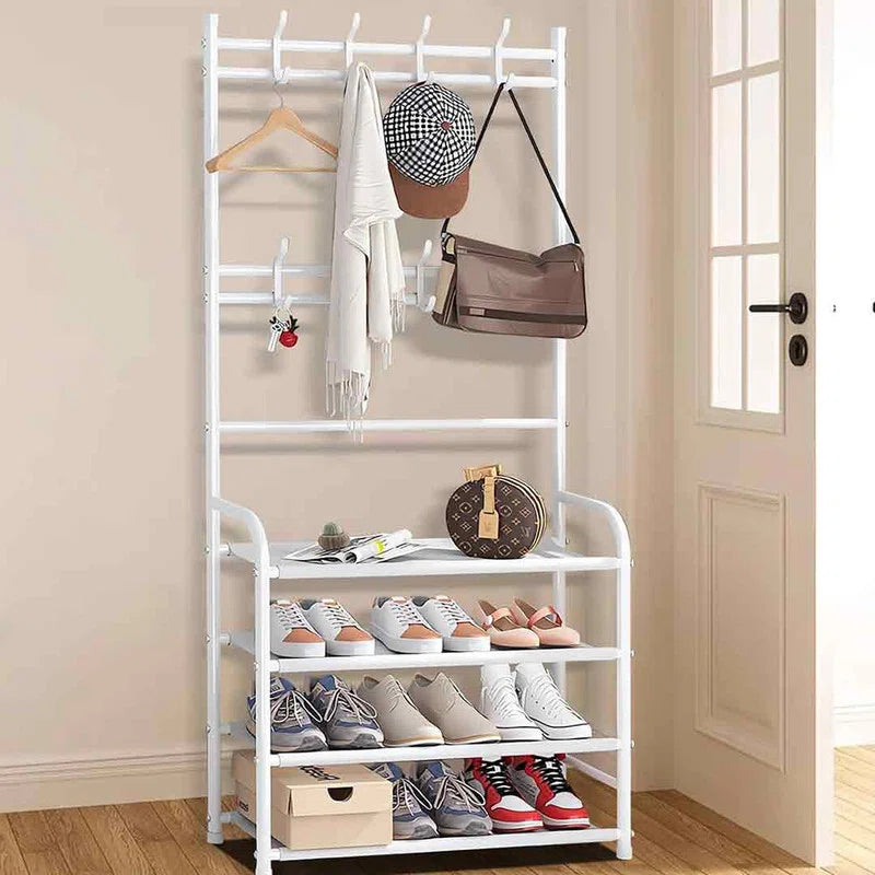 KriShyam® 3-in-1 Entryway Coat Rack Shoe Bench – Hooks and