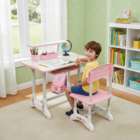KriShyam ® Height Adjustable Kids Study Table & Chair Set with Book Stand Plastic Desk Chair (Finish Color - Pink & White (C25), DIY(Do-It-Yourself))