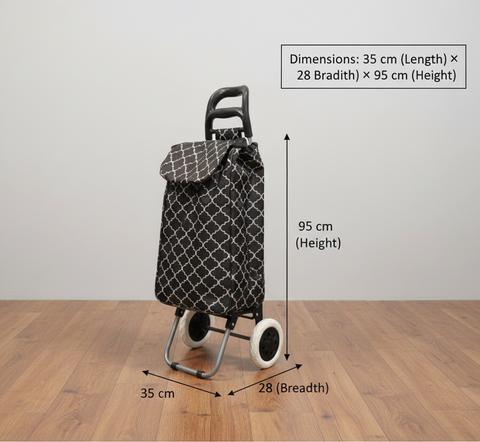 KriShyam® Foldable Shopping Trolley cart Shopping Trolley Bag and Removable Bag with Handle and 2 Wheels for Groceries,Fruits & Vegetables cart/Basket (2 Wheel Black Print)