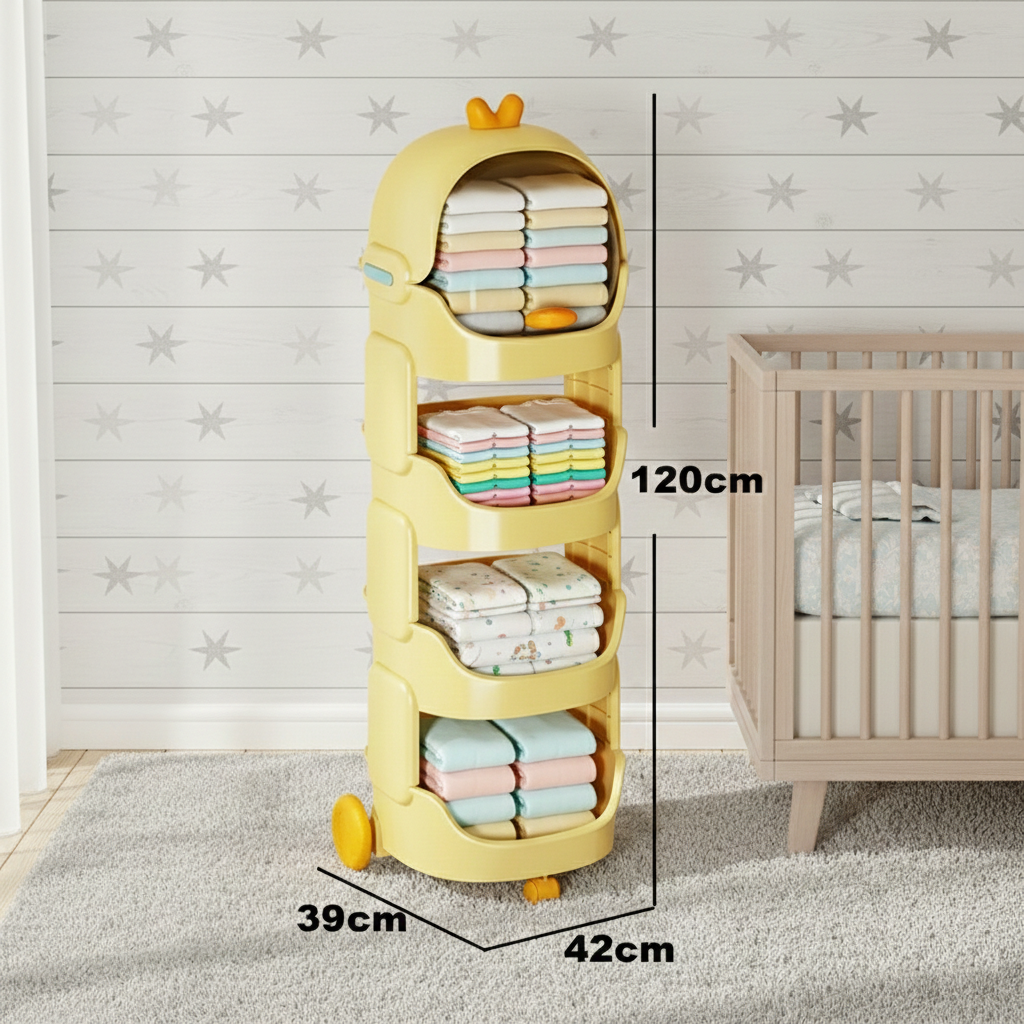 KRISHYAM® Space Astro Storage Organizer with Wheels | 4-Tier Kids Toy, Diaper & Baby Essentials Storage Cabinet | Space-Themed Plastic Organizer (4-Tier Kids Seace Astro (Yellow))