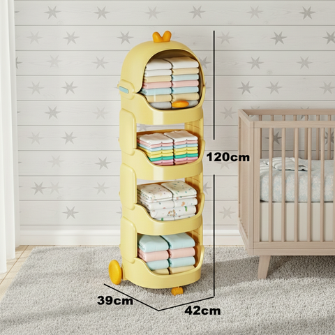 KRISHYAM® Space Astro Storage Organizer with Wheels | 4-Tier Kids Toy, Diaper & Baby Essentials Storage Cabinet | Space-Themed Plastic Organizer (4-Tier Kids Seace Astro (Yellow))
