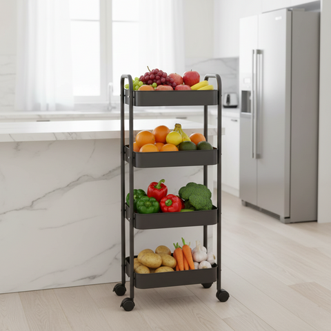 KRISHYAM® 4-Tier Metal Rolling Storage Trolley Cart with Wheels & Handle | Multipurpose Utility Organizer for Kitchen, Bathroom, Office & Salon | Heavy-Duty Steel (4-Layer Square)