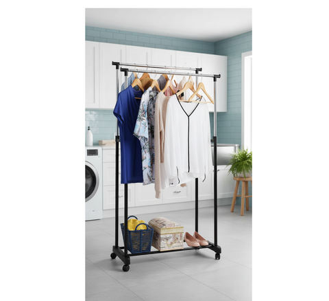 KriShyam® Stainless Steel Aluminum Floor Cloth Dryer Stand Double-Pole, Adjustable & Portable Clothes Hanger/Laundry Rack Hanger/Shoe Rack Garment Drying Rack With Rolling Wheels (1 Tier)