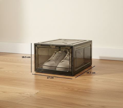 KRISHYAM® Clear Stackable Shoe Storage Boxes with Transparent Front Door & Aromatherapy Floral Fragrance | Front-Open Foldable Shoe Organizer (BLACK, White,PACK OF 6)