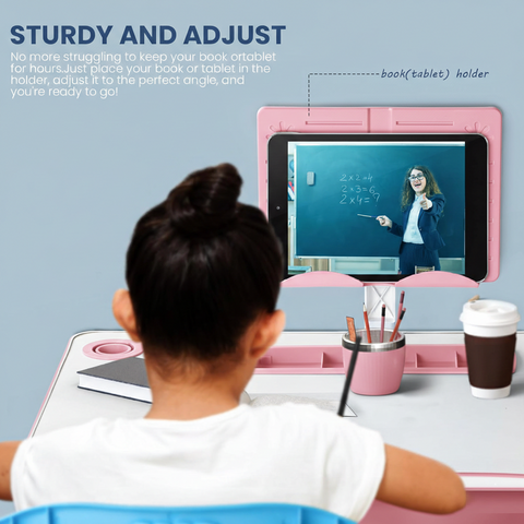 KriShyam ® Height Adjustable Kids Study Table & Chair Set with Book Stand & Drawer Plastic Desk Chair (Finish Color - Pink & White (K01), DIY(Do-It-Yourself))