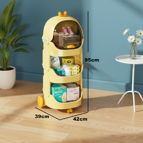 KRISHYAM® Space Astro Storage Organizer with Wheels | 3-Tier Kids Toy, Diaper & Baby Essentials Storage Cabinet | Space-Themed Plastic Organizer (3-Tier Kids Seace Astro (Yellow)
