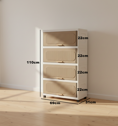 KRISHYAM® Modular Plastic Storage Cabinet with Translucent Doors & Wheels | Multi-Tier Clothes & Utility Organizer | Dustproof Freestanding Wardrobe (4 Layer - 4 Door (White))