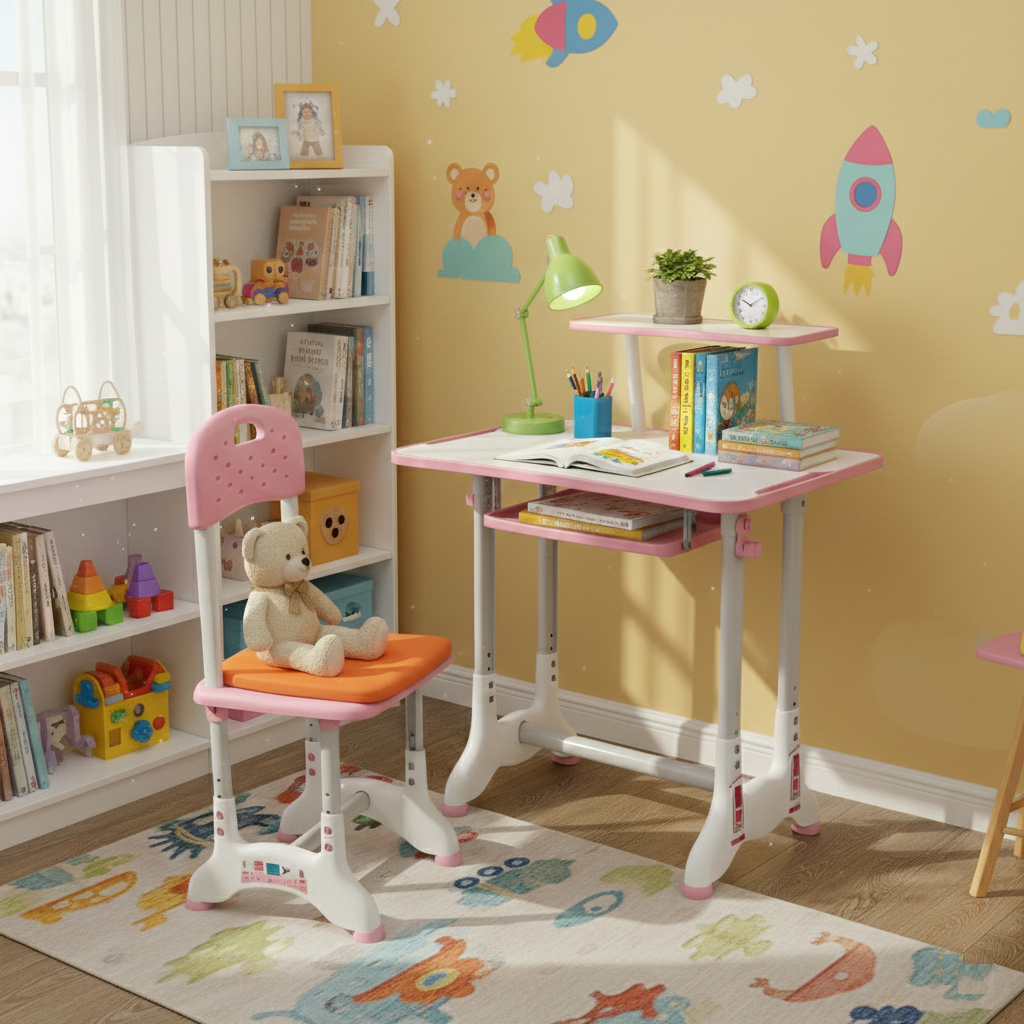 KriShyam ® Height Adjustable Kids Study Table & Chair Set with Book Stand Plastic Desk Chair (Finish Color - Pink & White (C25), DIY(Do-It-Yourself))