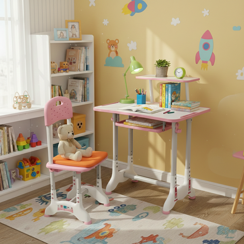 KriShyam ® Height Adjustable Kids Study Table & Chair Set with Book Stand Plastic Desk Chair (Finish Color - Pink & White (C25), DIY(Do-It-Yourself))