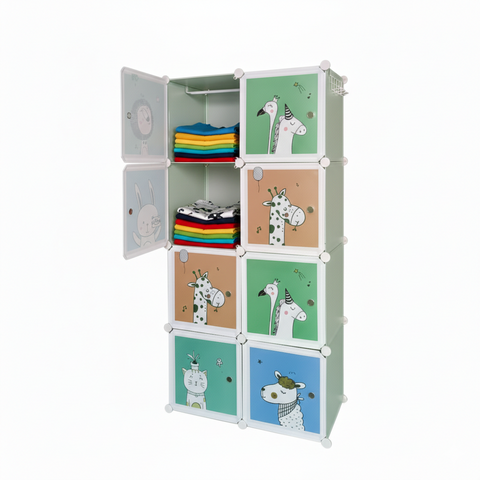 KRISHYAM® Kids Animal Print Collapsible Wardrobe |8/12-Cube Modular Storage Cabinet with 2 Hanging Rod & 1 External Hanger Hook | DIY Cupboard for Kids (8/12 Box Giraffe Print)