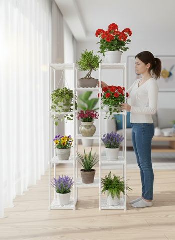 KRISHYAM® 11-Tier Plastic Flower Stand for Indoor & Outdoor | Multi-Layer Plant Display Rack for Pots | Rust-Free, Heavy-Duty Garden Organizer Shelf (BLACK, 11 TIER)