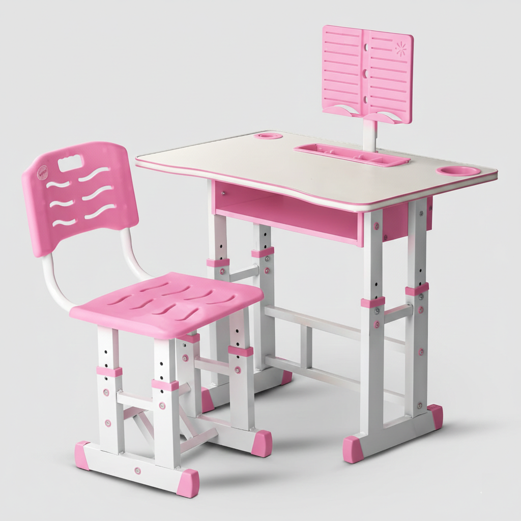 KriShyam ® Height Adjustable Kids Study Table & Chair Set with Book Stand & Drawer Plastic Desk Chair (Finish Color - Pink & White (K01), DIY(Do-It-Yourself))