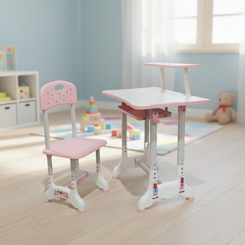 KriShyam ® Height Adjustable Kids Study Table & Chair Set with Book Stand Plastic Desk Chair (Finish Color - Pink & White (C25), DIY(Do-It-Yourself))