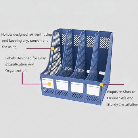 KRISHYAM ® 4 Slot Plastic Magazine File Holder Rack | Desktop Document Organizer | A4 File Storage Stand | Multi-Compartment Office Desk Organizer for Books, Folders & Papers (FILE ORGANISER (BLACK, Blue)