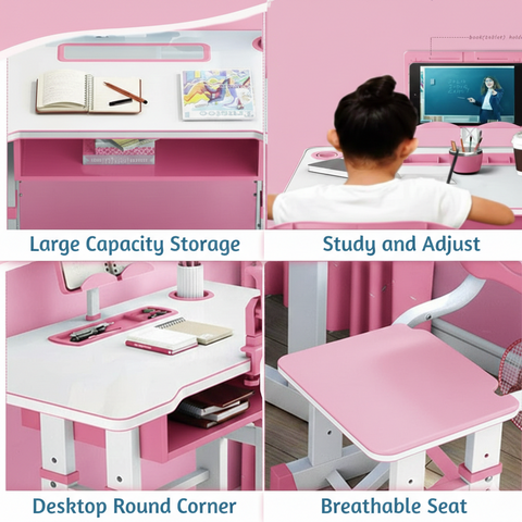 KriShyam ® Height Adjustable Kids Study Table & Chair Set with Book Stand & Drawer Plastic Desk Chair (Finish Color - Pink & White (K01), DIY(Do-It-Yourself))