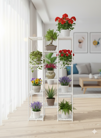 KRISHYAM® 11-Tier Plastic Flower Stand for Indoor & Outdoor | Multi-Layer Plant Display Rack for Pots | Rust-Free, Heavy-Duty Garden Organizer Shelf (BLACK, 11 TIER)