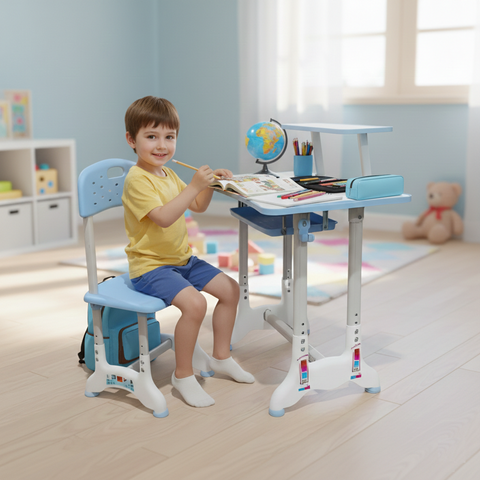 KriShyam ® Height Adjustable Kids Study Table & Chair Set with Book Stand Plastic Desk Chair (Finish Color - Blue & White (C25), DIY(Do-It-Yourself))