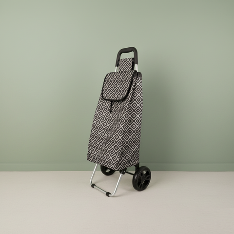 KriShyam® Foldable Shopping Trolley cart Shopping Trolley Bag and Removable Bag with Handle and 2 Wheels for Groceries,Fruits & Vegetables cart/Basket (2 Wheel White Print)