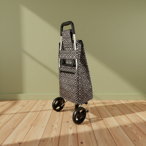 KriShyam® Foldable Shopping Trolley cart Shopping Trolley Bag and Removable Bag with Handle and 2 Wheels for Groceries,Fruits & Vegetables cart/Basket (2 Wheel White Print)