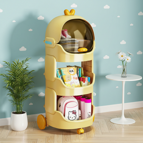 KRISHYAM® Space Astro Storage Organizer with Wheels | 3-Tier Kids Toy, Diaper & Baby Essentials Storage Cabinet | Space-Themed Plastic Organizer (3-Tier Kids Seace Astro (Yellow)