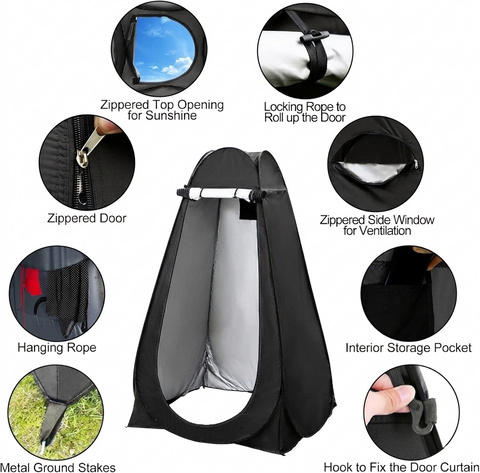 KRISHYAM® Portable Pop-Up Changing Tent, Privacy Shower for Camping & Outdoor Use, Instant Foldable Toilet with Carry Bag, Lightweight Dressing Room Shelter (Blue,Black)