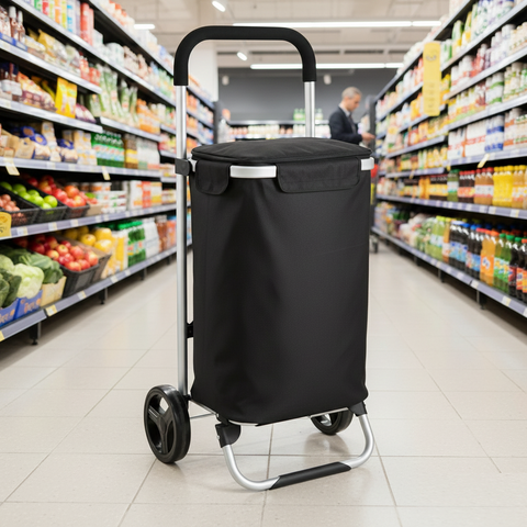 KriShyam®  Folding Shopping Trolley Grocery Cart with Removable Waterproof Canvas Bag and Super Wheels Loading Portable Utility Cart (Black)