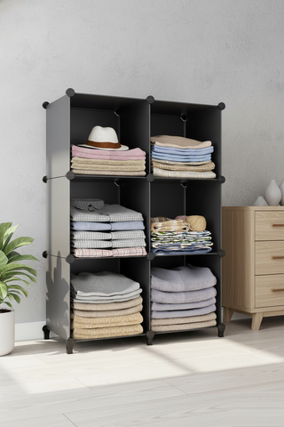 Krishyam® Modular 6-Cube Storage Organizer Rack | DIY Plastic Wardrobe Cabinet Shelves with Metal Frame & Connectors | Multi-Purpose Clothes, Books & Toy Storage Unit