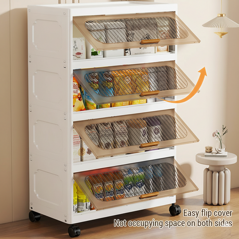 KRISHYAM® Modular Plastic Storage Cabinet with Translucent Doors & Wheels | Multi-Tier Clothes & Utility Organizer | Dustproof Freestanding Wardrobe (4 Layer - 4 Door (White))