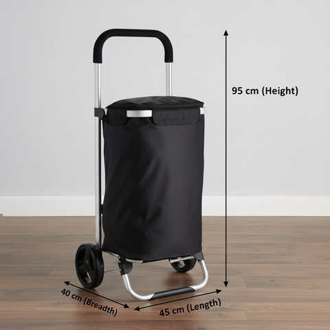 KriShyam®  Folding Shopping Trolley Grocery Cart with Removable Waterproof Canvas Bag and Super Wheels Loading Portable Utility Cart (Black)