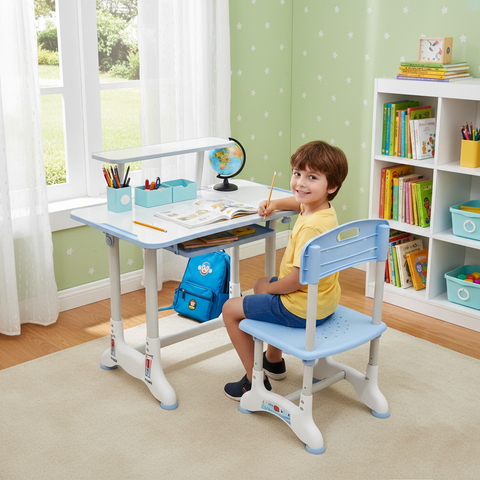 KriShyam ® Height Adjustable Kids Study Table & Chair Set with Book Stand Plastic Desk Chair (Finish Color - Blue & White (C25), DIY(Do-It-Yourself))