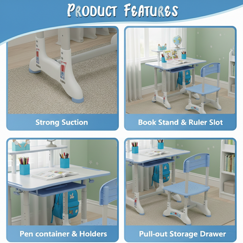 KriShyam ® Height Adjustable Kids Study Table & Chair Set with Book Stand Plastic Desk Chair (Finish Color - Blue & White (C25), DIY(Do-It-Yourself))