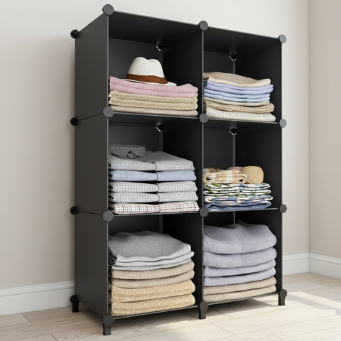 Krishyam® Modular 6-Cube Storage Organizer Rack | DIY Plastic Wardrobe Cabinet Shelves with Metal Frame & Connectors | Multi-Purpose Clothes, Books & Toy Storage Unit
