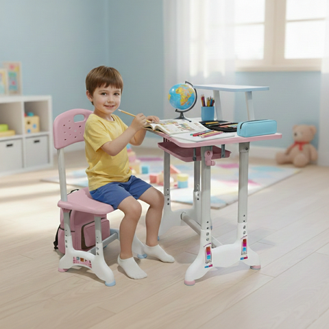 KriShyam ® Height Adjustable Kids Study Table & Chair Set with Book Stand Plastic Desk Chair (Finish Color - Pink & White (C25), DIY(Do-It-Yourself))