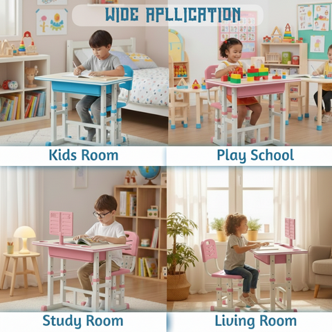 KriShyam ® Height Adjustable Kids Study Table & Chair Set with Book Stand & Drawer Plastic Desk Chair (Finish Color - Pink & White (K01), DIY(Do-It-Yourself))