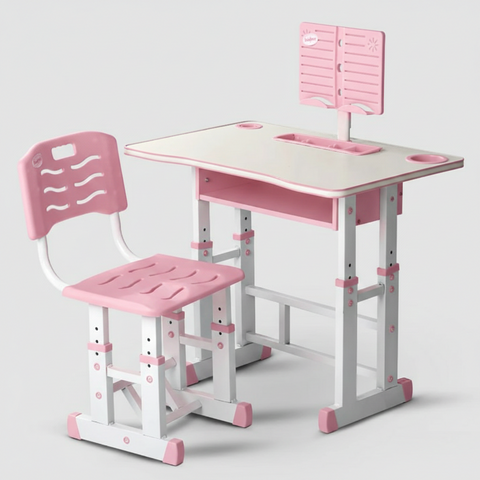 KriShyam ® Height Adjustable Kids Study Table & Chair Set with Book Stand & Drawer Plastic Desk Chair (Finish Color - Pink & White (K01), DIY(Do-It-Yourself))