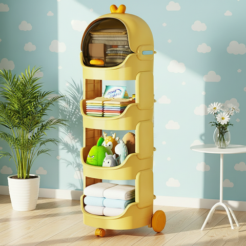 KRISHYAM® Space Astro Storage Organizer with Wheels | 4-Tier Kids Toy, Diaper & Baby Essentials Storage Cabinet | Space-Themed Plastic Organizer (4-Tier Kids Seace Astro (Yellow))