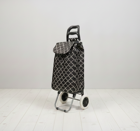 KriShyam® Foldable Shopping Trolley cart Shopping Trolley Bag and Removable Bag with Handle and 2 Wheels for Groceries,Fruits & Vegetables cart/Basket (2 Wheel Black Print)