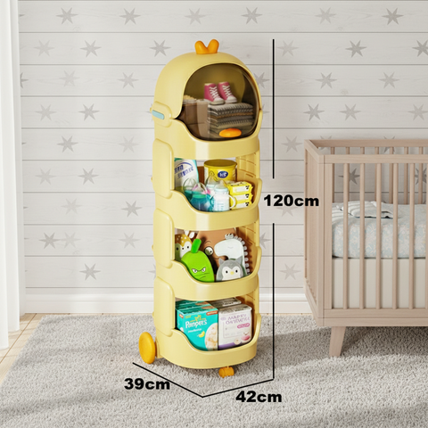 KRISHYAM® Space Astro Storage Organizer with Wheels | 4-Tier Kids Toy, Diaper & Baby Essentials Storage Cabinet | Space-Themed Plastic Organizer (4-Tier Kids Seace Astro (Yellow))