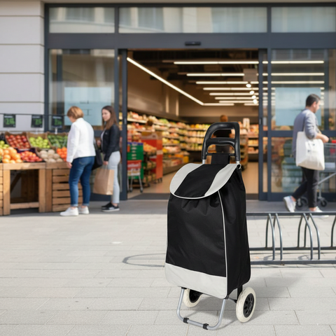 KriShyam® Folding Essential Shopping Trolley-Luggage-Bag-with-2 wheels (Navy Blue & Black )