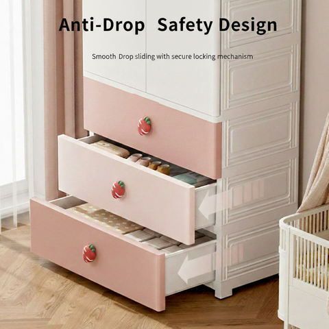 KRISHYAM® Kids Storage Cabinet with Drawers & Cupboard | Multi-Purpose Plastic Wardrobe Organizer for Nursery & Kids Room | Toy, Clothes & Accessories Storage