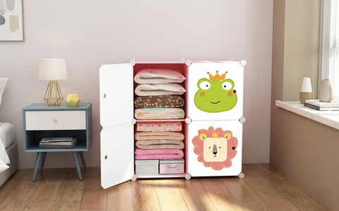 KriShyam® Portable Closet Wardrobe Cube Wardrobe for Hanging Clothes, Modular Cabinet for Space Saving, Ideal Storage Organizer Cube for Books, Toys, Towels (4 Box Pink, Green, Blue, Tower)