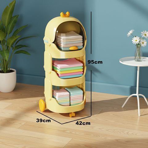 KRISHYAM® Space Astro Storage Organizer with Wheels | 3-Tier Kids Toy, Diaper & Baby Essentials Storage Cabinet | Space-Themed Plastic Organizer (3-Tier Kids Seace Astro (Yellow)