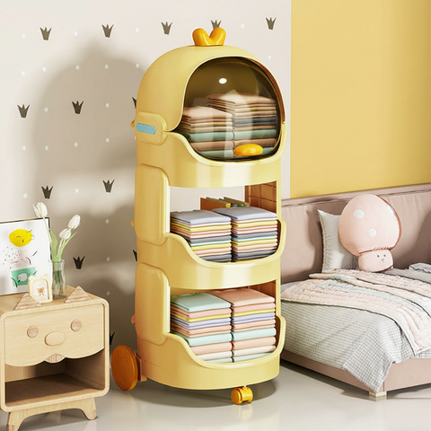 KRISHYAM® Space Astro Storage Organizer with Wheels | 3-Tier Kids Toy, Diaper & Baby Essentials Storage Cabinet | Space-Themed Plastic Organizer (3-Tier Kids Seace Astro (Yellow)